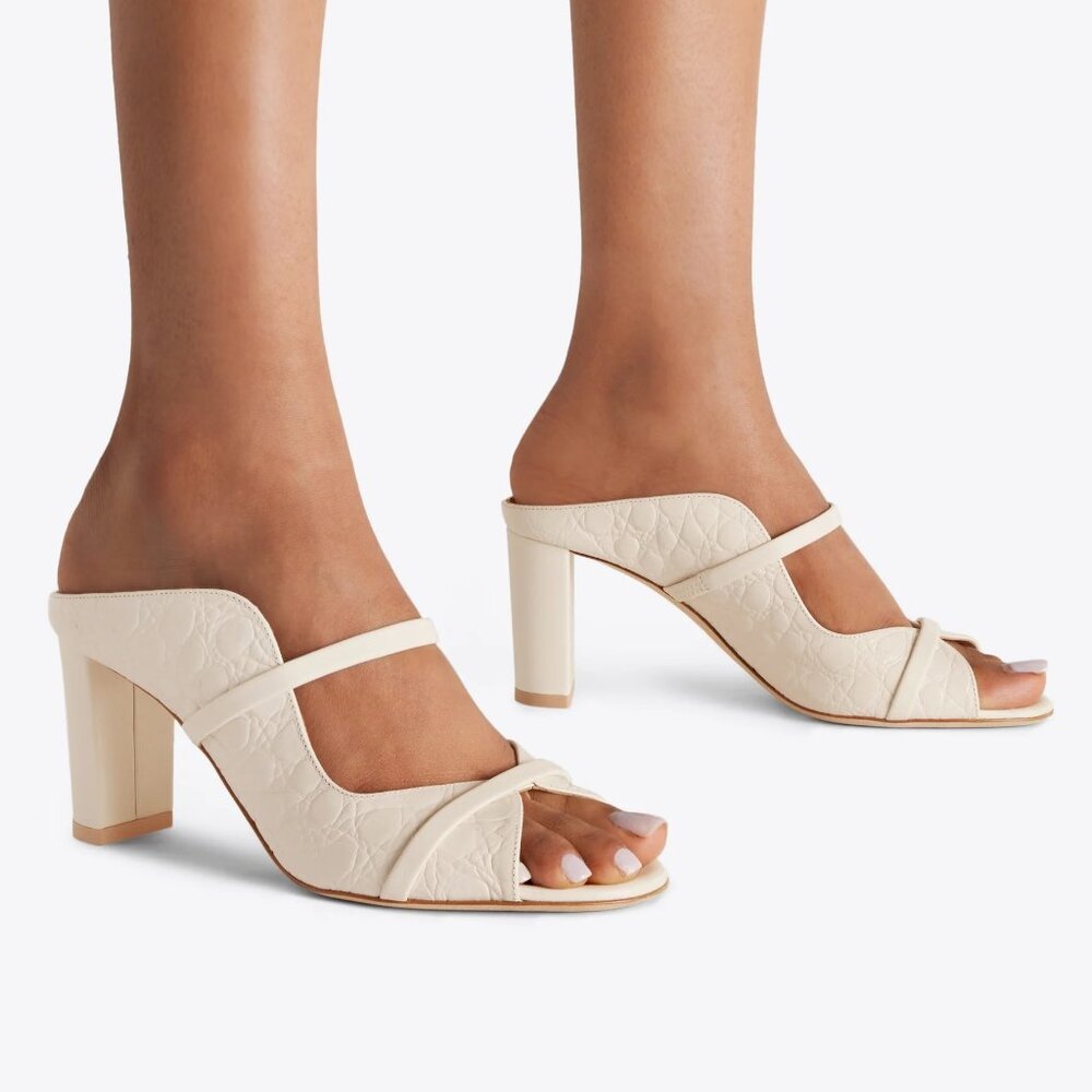 Norah 70 White Embossed Leather Heeled Sandals